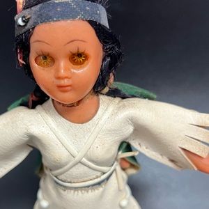 Vintage Native American Doll 8 Inch Carrying Papoose with Twins 1960s